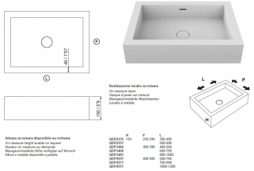 Moma Design Aufsatzwaschbecken Quadrant Plus Maßanfertigung Waschtisch maßgeschneidert Weiß matt White Stonage