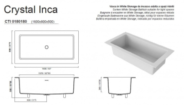 Moma Design Crystal Inca Einbau-Badewanne 1600 x 800 x 500 mm White Stonage Weiß matt