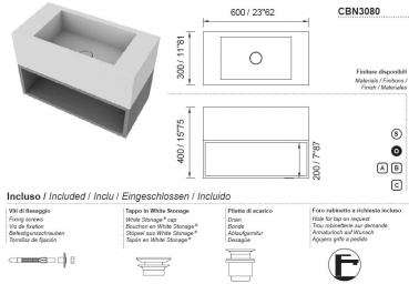 Moma Design Cubanito Waschbecken Wandmontage mit Ablage-Fach Regal