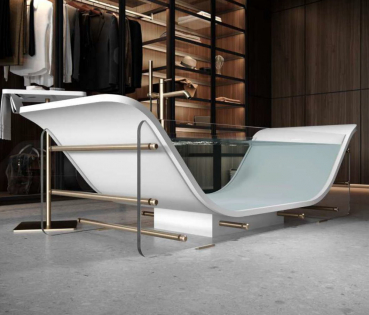 Moma Design Glasbadewanne Chaise Longue Vitre Gauche freistehend aus White Stonage