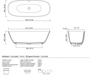 Moma Design Grace Badewanne freistehend aus White Stonage Weiß matt