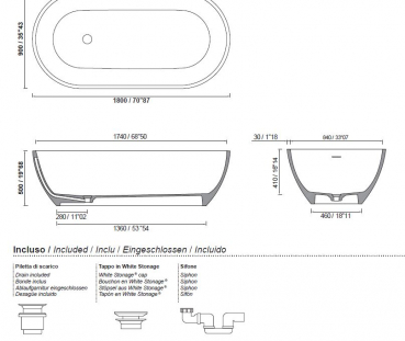 Moma Design Ocean Badewanne freistehend aus White Stonage Weiß matt