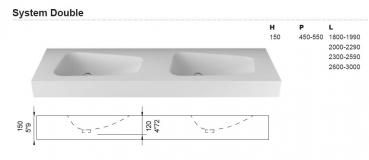 Moma Design Portofino D System Waschtischplatte Top mit Waschbecken White Stonage