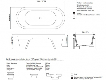 Moma Design Provence Badewanne freistehend aus White Stonage mit Gestell