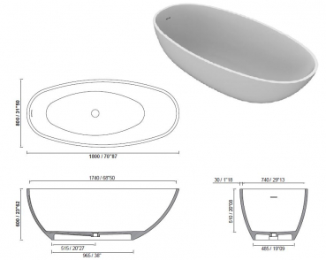 Moma Design Ruby Badewanne freistehend aus White Stonage Weiß matt