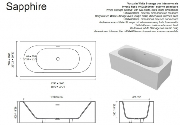 Moma Design Sapphire Badewanne in Wunschgröße aus White Stonage Weiß matt