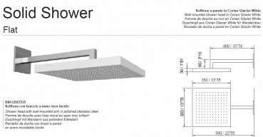 Moma Design Solid Shower Flat Duschkopf Regendusche Corian Glacier White mit Wandarm Edelstahl