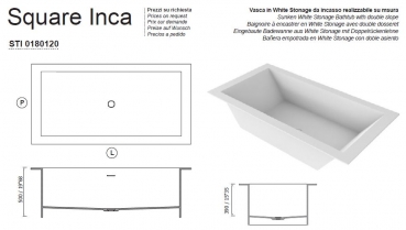 Moma Design Square Inca Einbau-Badewanne Wunschmaß Sonderanfertigung White Stonage Weiß matt