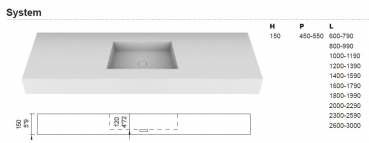 Moma Design Square System Waschtischplatte Top mit Waschbecken White Stonage