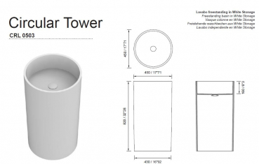 Moma Design Standwaschbecken Circular Tower freistehende Waschsäule Weiß matt White Stonage