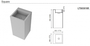 Moma Design Standwaschbecken Tower Square freistehende Waschsäule Weiß matt White Stonage