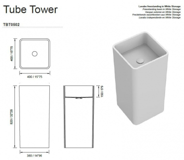 Moma Design Standwaschbecken Tube Tower freistehende Waschsäule Weiß matt White Stonage