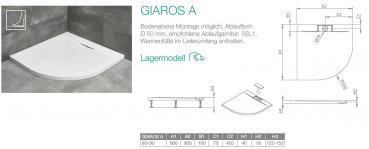 PUK Mineralgusswanne Duschwanne Giaros A Viertelkreis-Duschtasse Runddusche