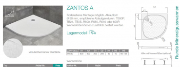 PUK Mineralgusswanne Duschwanne Zantos A Viertelkreis-Duschtasse Runddusche