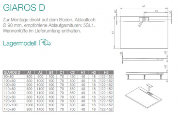 PUK Mineralgusswanne Duschwanne Giaros D Duschtasse Rechteck