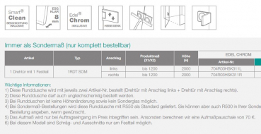 PUK Vispa Duschabtrennung Viertelkreis rahmenlose Runddusche Drehtüren an Fixteil