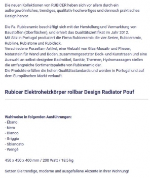 Pouf rollbar Elektroheizkörper Designheizkörper von Rubicer