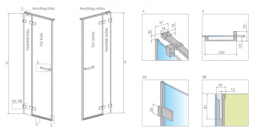 Radaway Arta 8 DWJ II Drehtür an Fixteil für Nische PUK Nieste