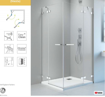 Radaway Arta 8 Eck-Duschkabine mit 2 Drehtüren an Fixteil PUK Nieste