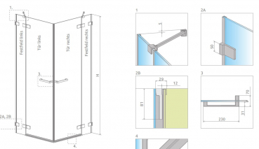Radaway Arta 8 Eck-Duschkabine mit 2 Drehtüren an Fixteil PUK Nieste
