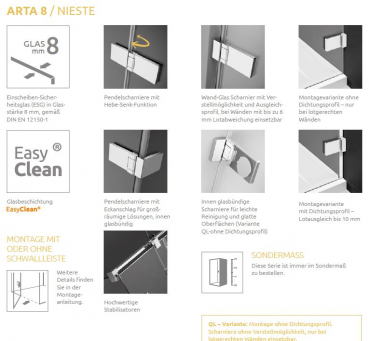 Radaway Arta 8 KDJI/QL KGJI PUK Nieste Eckdusche Schwenktür mit Seitenwand