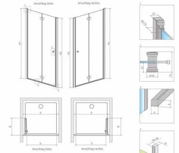 Preview: Radaway Eos DWB Duschtür Nischentür Drehfalttür Falttür PUK Naab