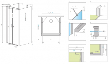 Preview: Radaway Eos DWD+2S U-Duschkabine Dusche vor Wand Pendeltüren an 2 Seitenwänden PUK Naab