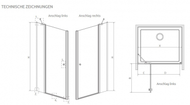 Preview: Radaway Eos DWJ II Nischentür Pendeltür Duschtür schwenkbar nach innen und außen an Fixteil PUK Naab