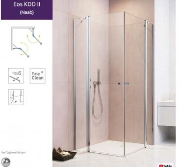 Preview: Radaway Eos KDD II Eck-Duschkabine Eckdusche Eckeinstieg 2 Drehtüren an Festteil PUK Naab