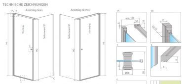 Preview: Radaway Eos KDJI Eck-Duschkabine Eckdusche Schwenktür und Seitenwand PUK Naab
