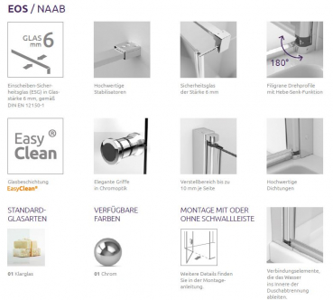 Radaway Eos DWD+2S U-Duschkabine Dusche vor Wand Pendeltüren an 2 Seitenwänden PUK Naab