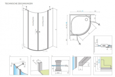 Preview: Radaway Eos PDD II Viertelkreis-Dusche Runddusche mit 2 Pendeltüren an Fixteilen PUK Naab