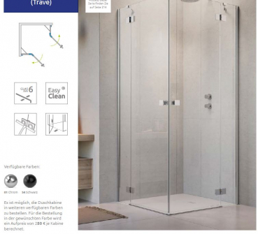 Preview: Radaway Essenza 6 KDD Eckdusche 2 Schwenktüren an 2 Fixteilen PUK Trave