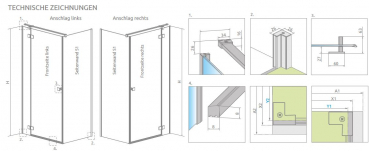 Radaway Essenza 6 KDJ Eck-Duschabtrennung Duschtür an Fixteil und Seitenwand Eckkabine PUK Trave