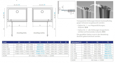 Radaway Essenza 6 KDJ Eck-Duschabtrennung Duschtür an Fixteil und Seitenwand Eckkabine PUK Trave