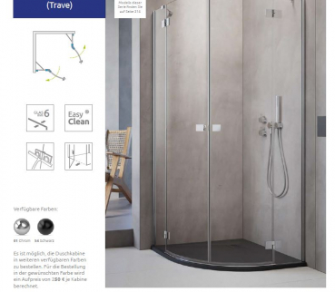 Radaway Essenza 6 PDD Viertelkreis-Runddusche 2 Schwenktüren an Fixteilen PUK Trave