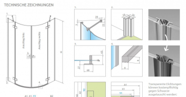 Radaway Essenza 6 PDD Viertelkreis-Runddusche 2 Schwenktüren an Fixteilen PUK Trave