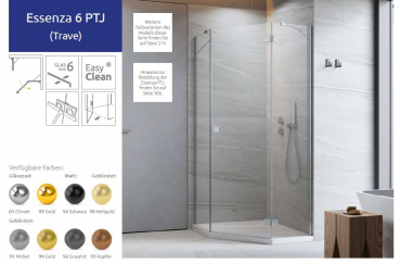 Preview: Radaway Essenza 6 PTJ Fünfeck-Duschkabine Drehtür mit 2 Seitenwänden PUK Trave