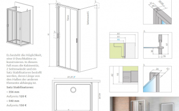 Preview: Radaway Evo DW+S Duschkabine 3-teilige Schiebetür mit Seitenwand PUK Alvier