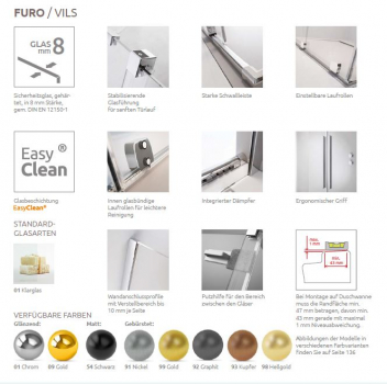 Radaway Furo DWD Schiebetür für Nische bis 210 cm Breite Gleittür Duschtür PUK Vils