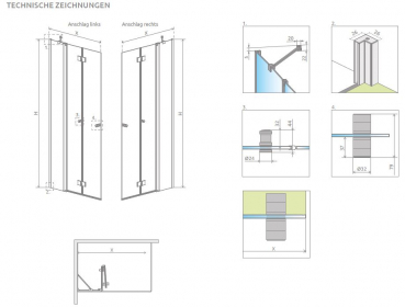 Preview: Radaway Nes 6 Walk In KDD II B Faltwand an Festteil PUK Oder