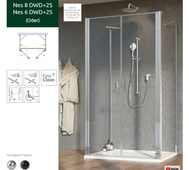 Radaway Nes DWD+2S U-Duschkabine wandstehend 2 Pendeltüren/2 Seitenwände PUK Oder