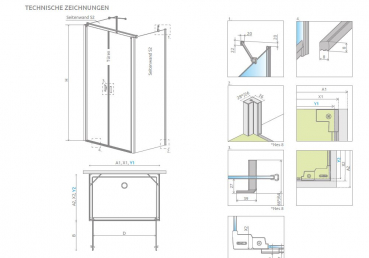 Radaway Nes DWD+2S U-Duschkabine wandstehend 2 Pendeltüren/2 Seitenwände PUK Oder