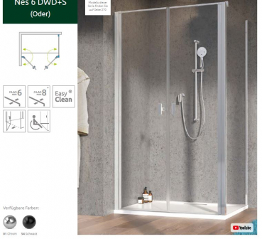 Radaway Nes DWD+S Eck-Duschkabine 2 Pendeltüren und Seitenwand PUK Oder