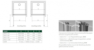 Radaway Nes DWJ I Duschtür für Nische Duschabtrennung Pendeltür PUK Oder