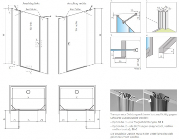 Preview: Radaway Nes DWJS Duschtür für Nische Duschabtrennung Pendeltür mit Fest- und Seitenteil PUK Oder