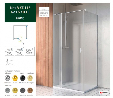 Preview: Radaway Nes KDJ II Eck-Duschkabine Pendeltür mit Festteil und Seitenwand PUK Oder 6 und 8 mm