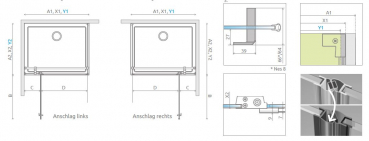 Radaway Nes KDJ II Eck-Duschkabine Pendeltür mit Festteil und Seitenwand PUK Oder 6 und 8 mm