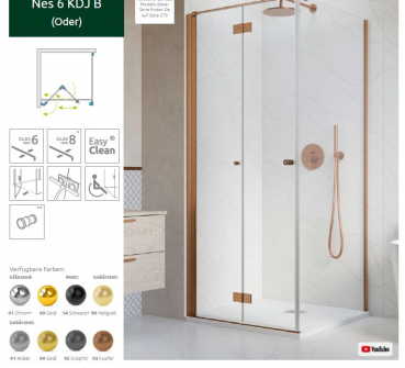 Preview: Radaway Nes KDJB Eck-Duschkabine Falttür und Seitenwand 6 und 8 mm PUK Oder