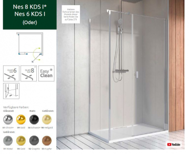 Preview: Radaway Nes KDS I Eck-Duschkabine Pendeltür an Festteil und Seitenwand PUK Oder